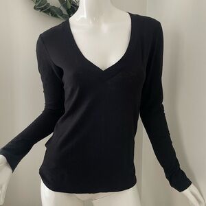 James Perse Classic Black V neck long sleeve tee Top